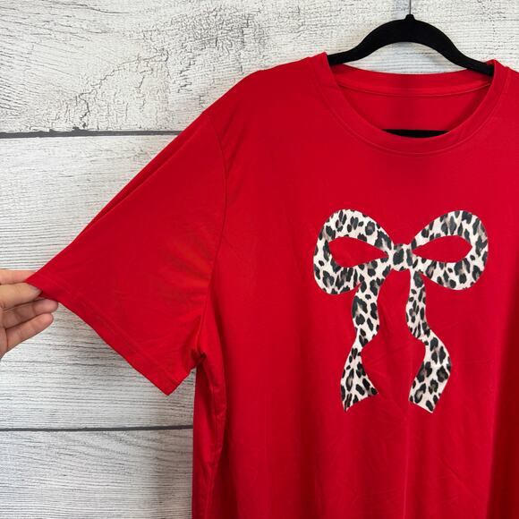 Shein Curve Women's Red Cheetah Bow Graphic Short Sleeve T-Shirt Size 5XL - Picture 3 of 5